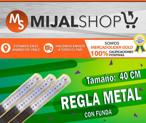 Regla Metalica 40 Cm Con Funda Para Guardar