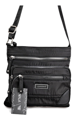 Imagen 2 de 6 de Carteras Bandoleras Mujer Bolsillos Negras Queens Nylon