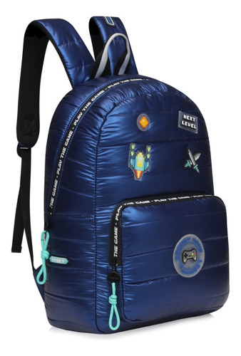 Mochila Escolar Trendy Urbana Ajustable Resistente Gamer Color Azul Diseño de la tela Liso