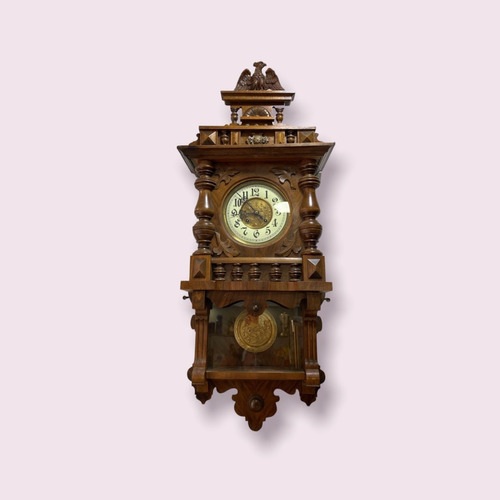 Reloj De Pared Alemán Antiguo Alder Gong En Madera Y Águila