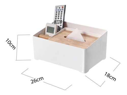 Imagen 2 de 9 de Porta Pañuelos Con Organizador Blanco Con Madera