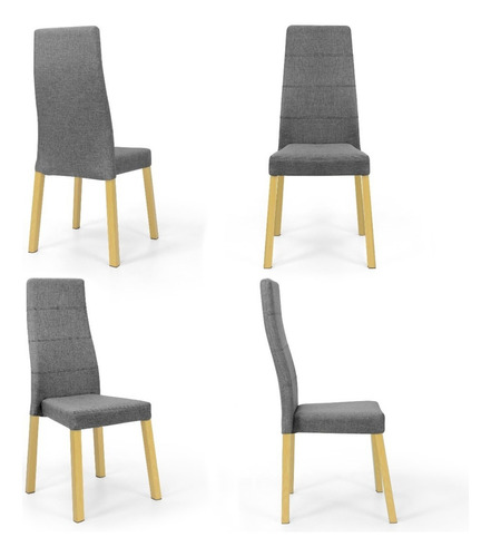 Set De Sillas Cairo X4 - Tela Poliéster Estructura De La Silla Pino Natural Asiento Gris