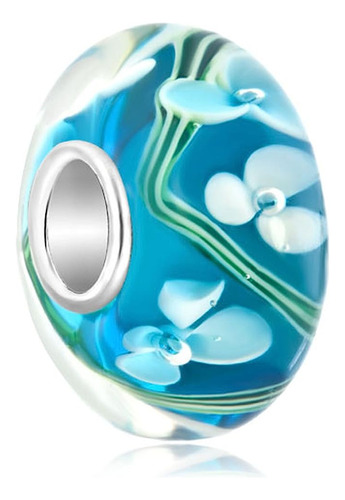 Lovelyjewelry Sterling Silver White Flower Ocean Blue Murano