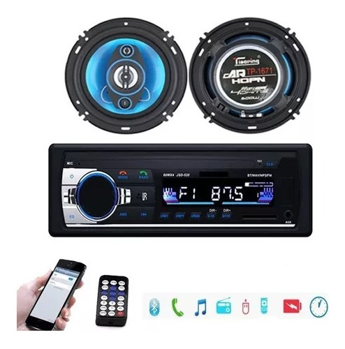 Radio Para Auto + Parlantes Bluetooth Control Sd Microfono