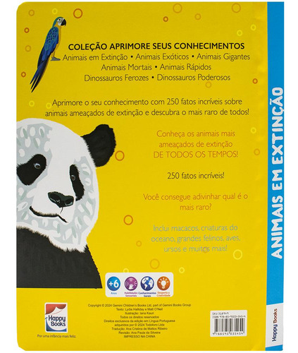 Livro Aprimore Seus Conhecimentos Animais em Extinção de Gemini Books 2025 em Português 1º Edição Capa Dura Editora Happy Books