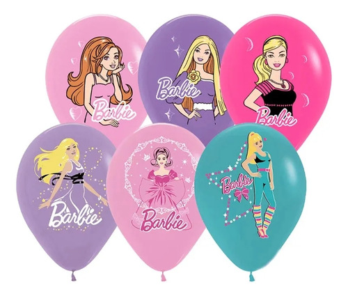 12 Globos Látex De Barbi E, Decoración Cumpleaños