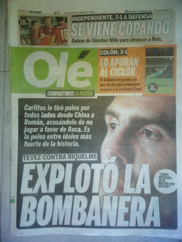 Diario Ole 16 Junio 2017 Tevez Vs Riquelme