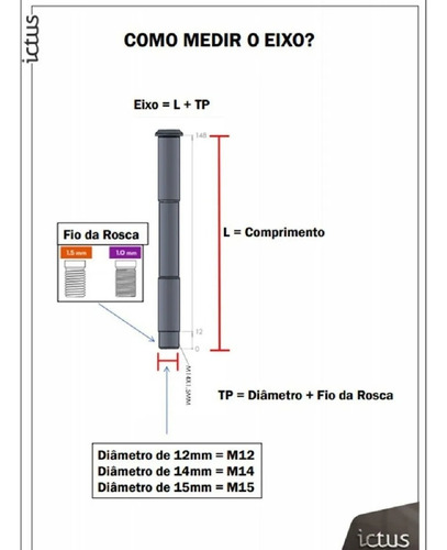 Imagem 2 de 2 de Eixo Passante Ictus 12mm Traseiro Com Porca 175mm M12x1,50mm