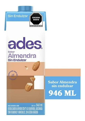 3 Pzas Alimento Bebida Líquido Ades Almendra Sin Azúcar 946