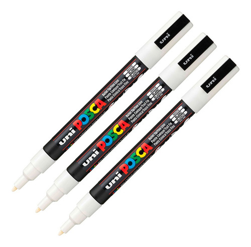 Uni Posca Pc-3m Paint Marker Punta Delgada Blanco Pack X3