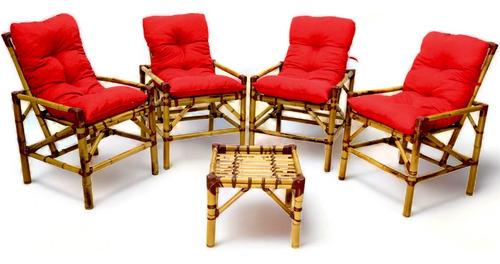 4 Cadeiras Solta Assentos De Bambu Varanda Jardim C/ Mesinha
