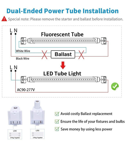 T8 - Luz Led De Tienda De 8 Pies, Tubo De Luz Led De 90 W, 1