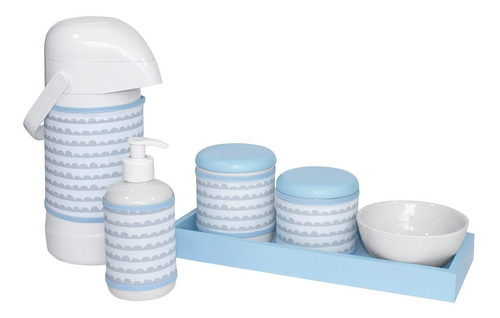 Kit Higiene Completo Azul Garrafa Grande Menino Moderno Pote