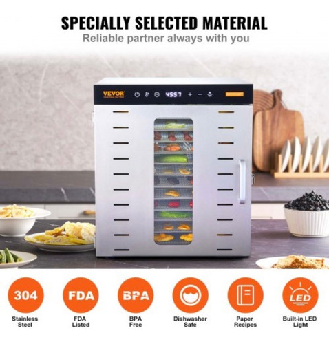 Máquina Secadora Deshidratadora De Alimentos 10 Bandejas Azul Acero