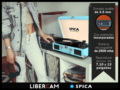 Imagen 6 de 10 de Tocadiscos Vinilo Bluetooth Spica Sp-t90 Vintage Parlante