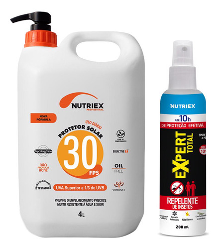 Protetor Solar 30 Fps 4 Litros Com Repelente 200ml Nutriex