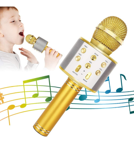 Microfono Karaoke + Parlante Bluetooth Usb Rosado Niños ® Color Dorado