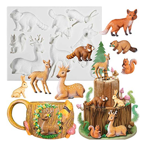 Molde De Silicona Woodland Animal Fondant Fox Ardilla Rubbit