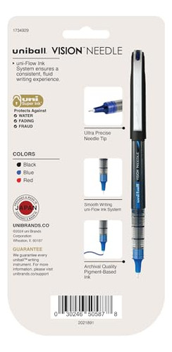 Bolígrafos Uni-ball Vision Needle, Colores Variados, 6 Pieza