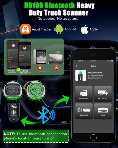 Ancel Hd100 Bluetooth Diesel Camión Pesado Escáner Dpf