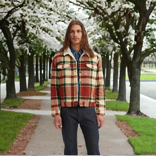 Jaqueta Masculina Levi´s Xadrez Vermelho E Verde Lã Forrada