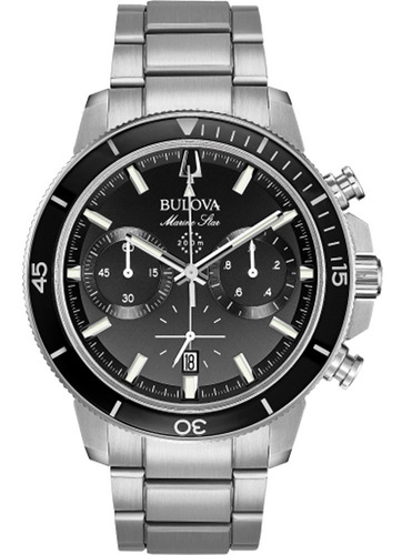 Reloj Bulova Marine Star Para Caballero. 96b272 Color de la correa Plateado Color del bisel Negro Color del fondo Negro