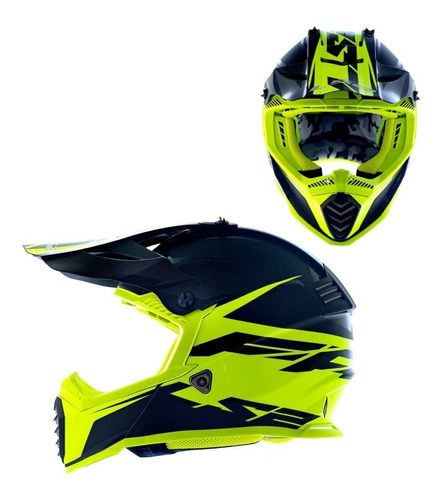 Capacete Motocross Ls2 Mx437 Fast Evo Roar Amarelo Fluor