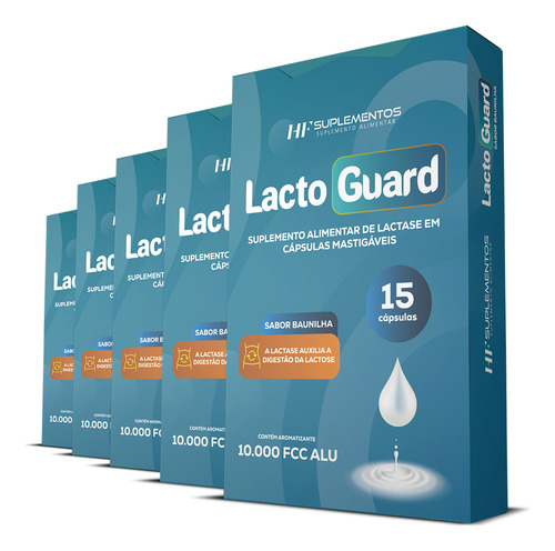 5x Lacto Guard 15 Caps Mastigável Sabor Baunilha Hf