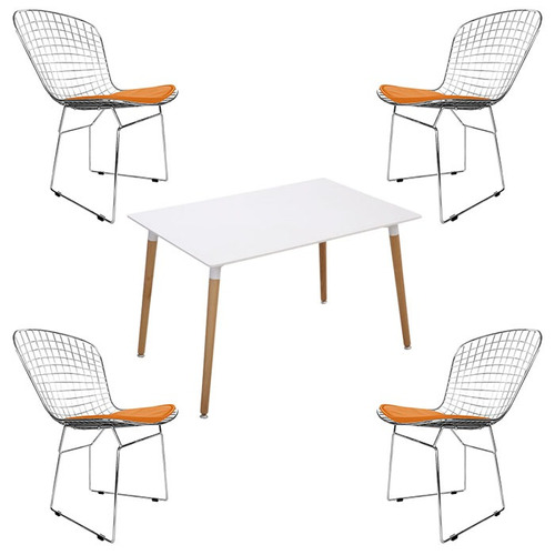 Juego De Comedor Mesa 120x80 Cm + 4 Sillas Bertoia