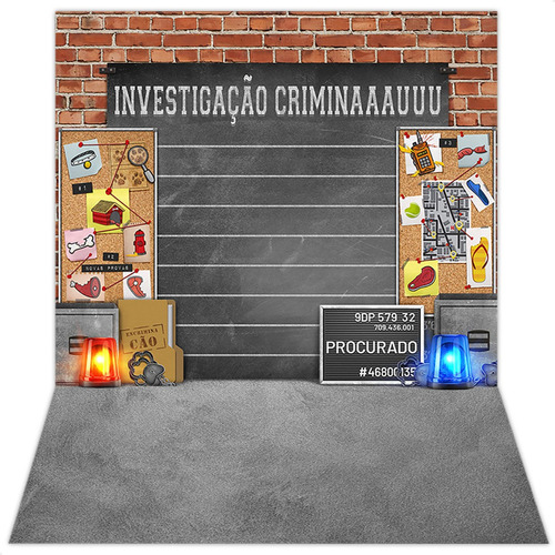 Fundo Fotográfico Pet Shop Cenário Tecido 1,20x1,70 Vertical Desenho impresso Investigação Criminal Policia PET-68