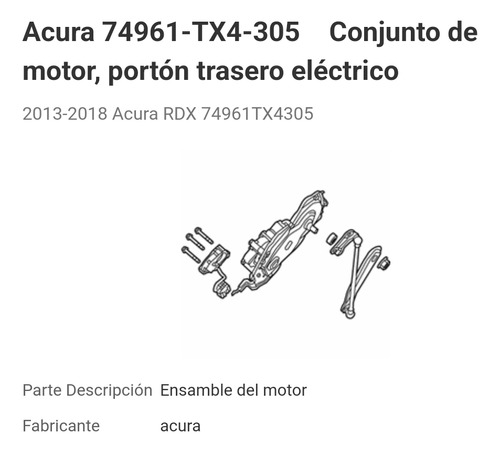 Motor Eléctrico Cajuela Acura Rdx 2013-2018 74961-tx4-305