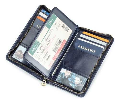 Cartera Con Monedero Y Bloqueo Rfid Porta Pasaporte Familiar