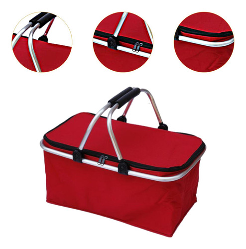 Cesta De Picnic Aislada Cesta De Compras Plegables Rojo