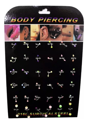 Display Piercing Gr Surtido De Modelos Y Colores 36 Pcs