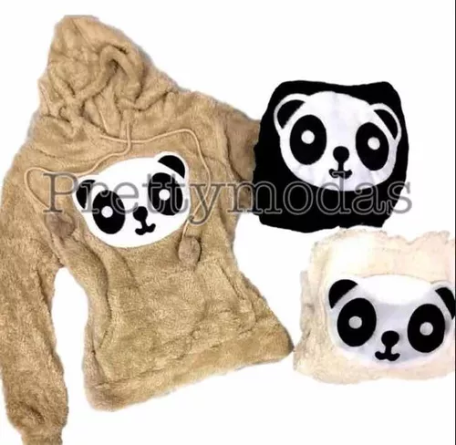 blusa de frio panda com touca