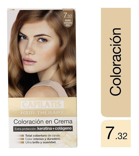 Kit Tintura Capilatis Hair Therapy Con Colágeno Y Keratina Tono 7.32 - Rubio Dorado Miel
