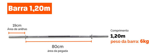 Barra Reta Maciça 1,20m Rosqueável P/ Academia E Musculação Cor Cromado