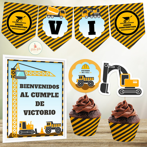 Kit Imprimible Construcción Maquinas + Banner, Personalizado
