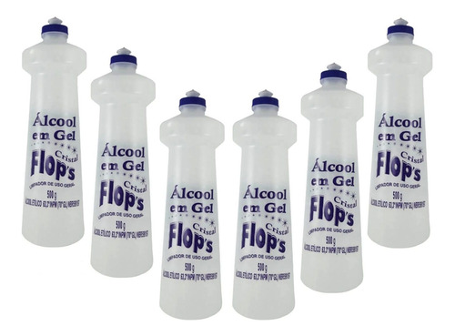 Álcool gel Flops Flop em frasco fragrância neutra com dispensador 500 ml 450 g pacote x 6