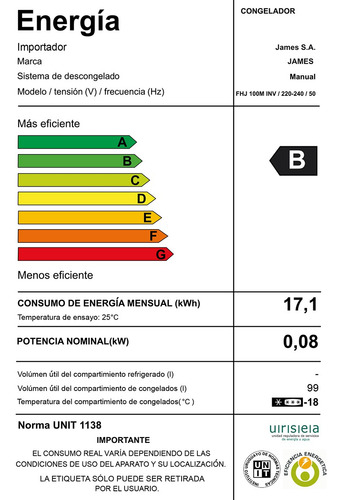 Freezer Horizontal James 99 Lts Fhj 100m Inverter Ehogar Blanco