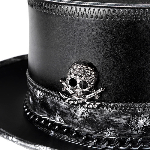 Halloween Punk Unisex Pu Cuero Cráneo Cadena Bowler Hat