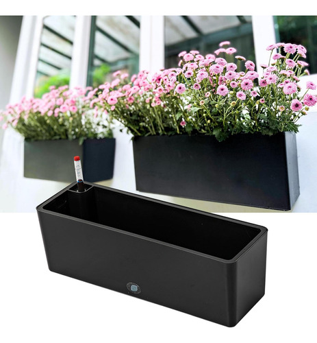 Jardinera Rectangular Con Autorriego Para Plantar Negro