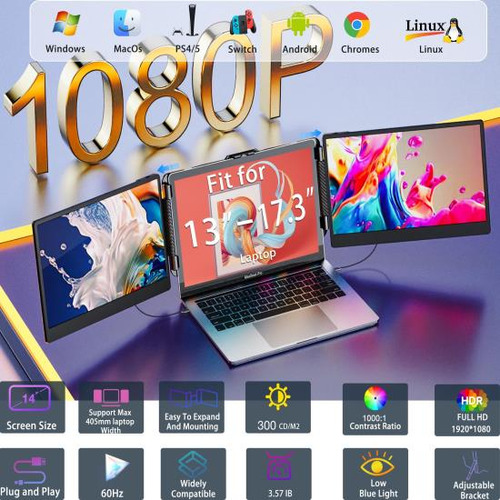 Extensor De Pantalla Triple Para Computadora Portátil Kwumsy
