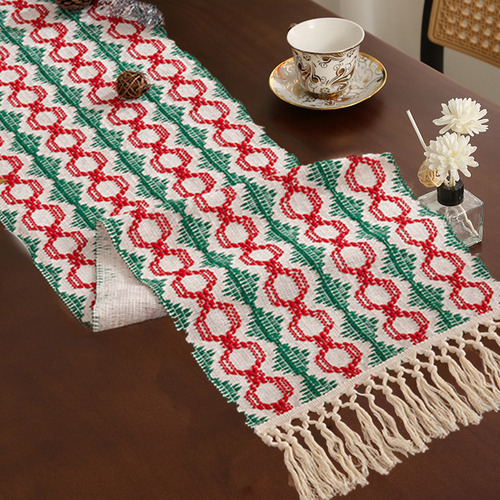Bandera De Mesa De Decoración Navideña De Algodón Tejida En