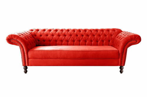 Sofá Clássico Inglês Chaise Longue Três Lugares Vermelho