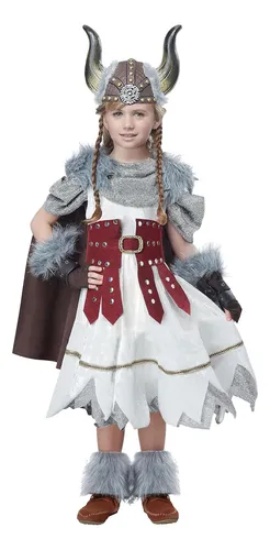 Niñas Valeroso Vikingo Niña Disfraz Multi, Extra Gran...