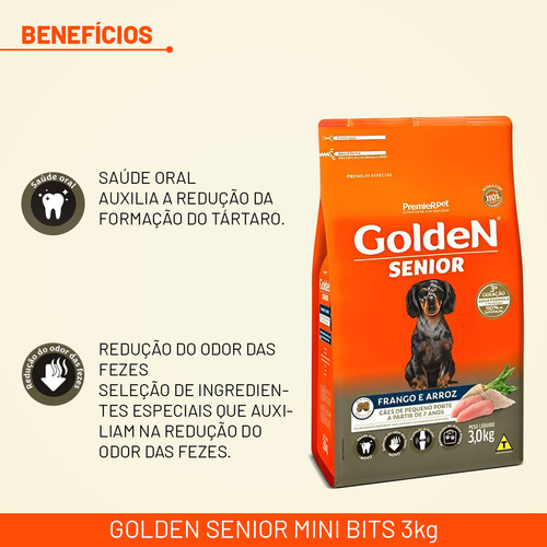 Golden Senior Mini Bits 3kg Ração Para Cães Frango E Arroz