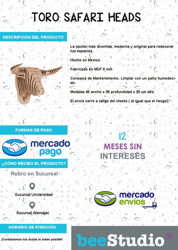 Imagen 2 de 3 de Toro 6mm Mdf Cabeza Decora Animal Trofeo Regalo