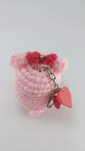 Amigurumi Cerditos Crochet 7cm Llavero Moño Rojo