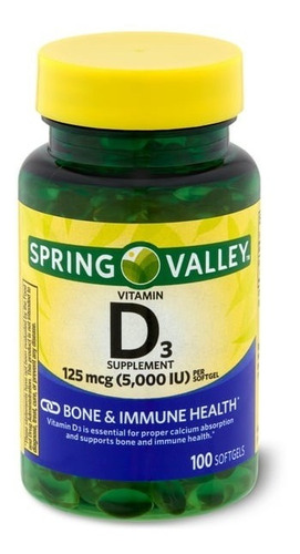 Spring Valley Vitamina D3 125 Mcg (5000 Iu) 100 Softgels